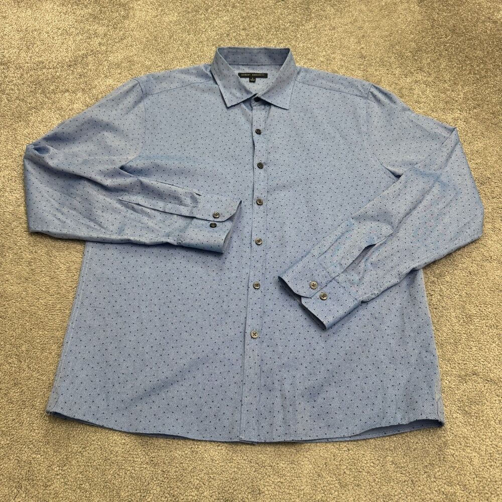 Robert Barakett Dotted Herringbone Button Down Shirt Mens Large Blue Casual Work